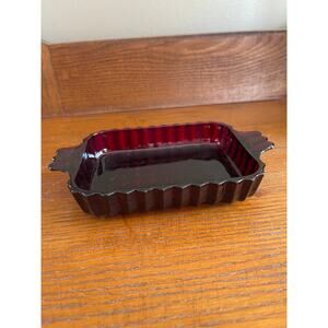 Vintage Anchor Hocking Ruby Red Diamond Cut Glass Vanity / Desk Trinket Tray